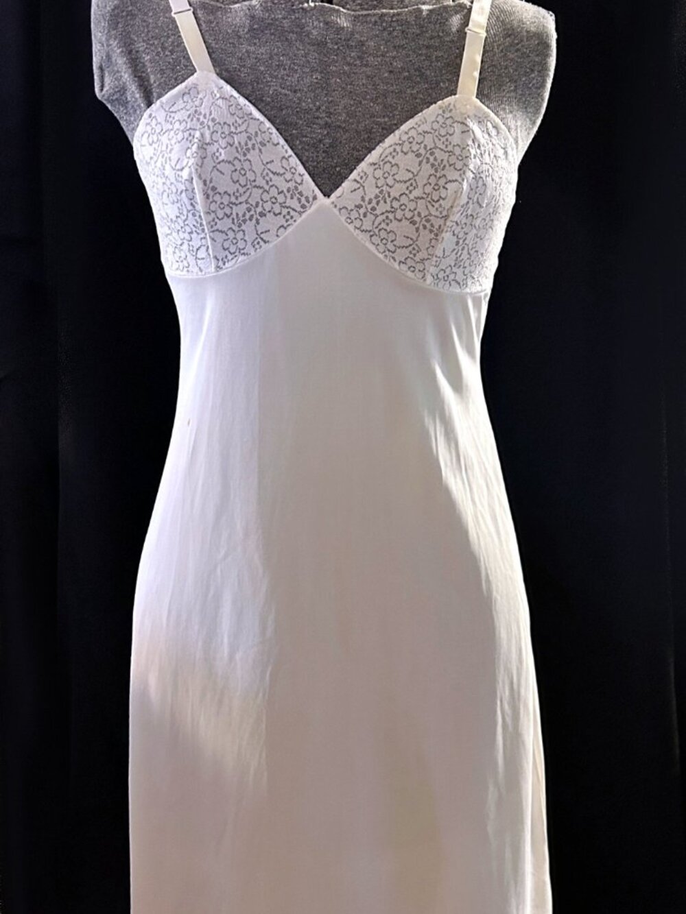 Vintage 80's White Nylon Full Slip Size SM Lace Bodice Adjustable Length - Picture 6 of 6